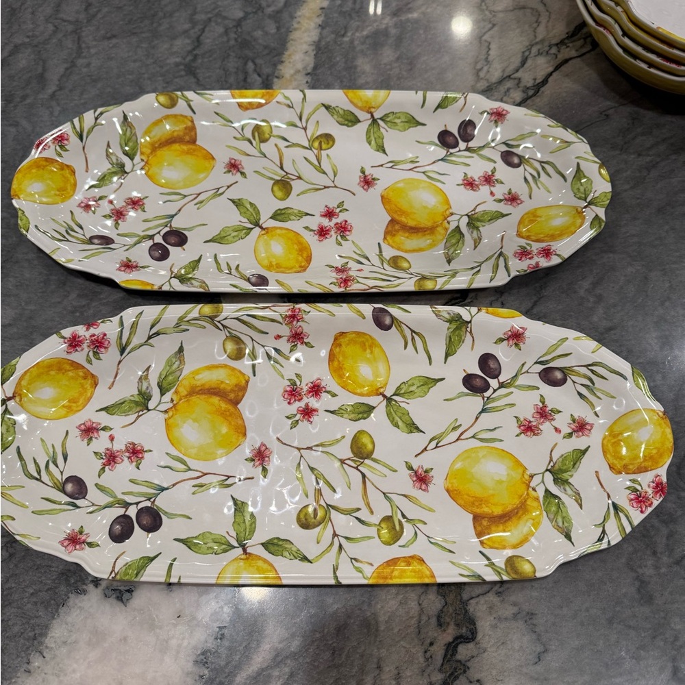 Lemon & Olive Pattern melamine Serving Platters - Set of 2